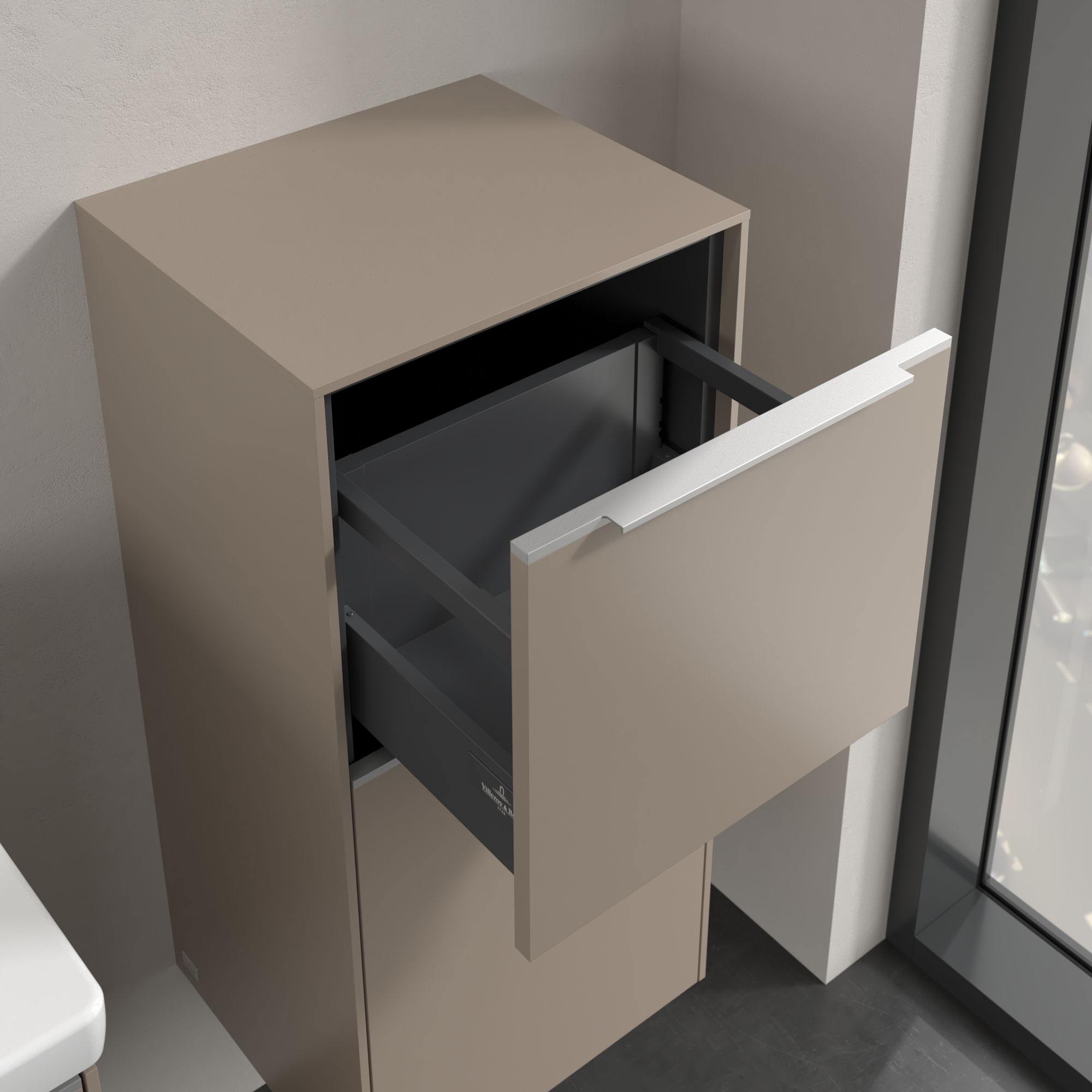 Subway 3.0 Armoire latérale, 1 tiroir sur rails, 1 porte, 400x860x346mm, Caisson: Taupe, Façade: Taupe