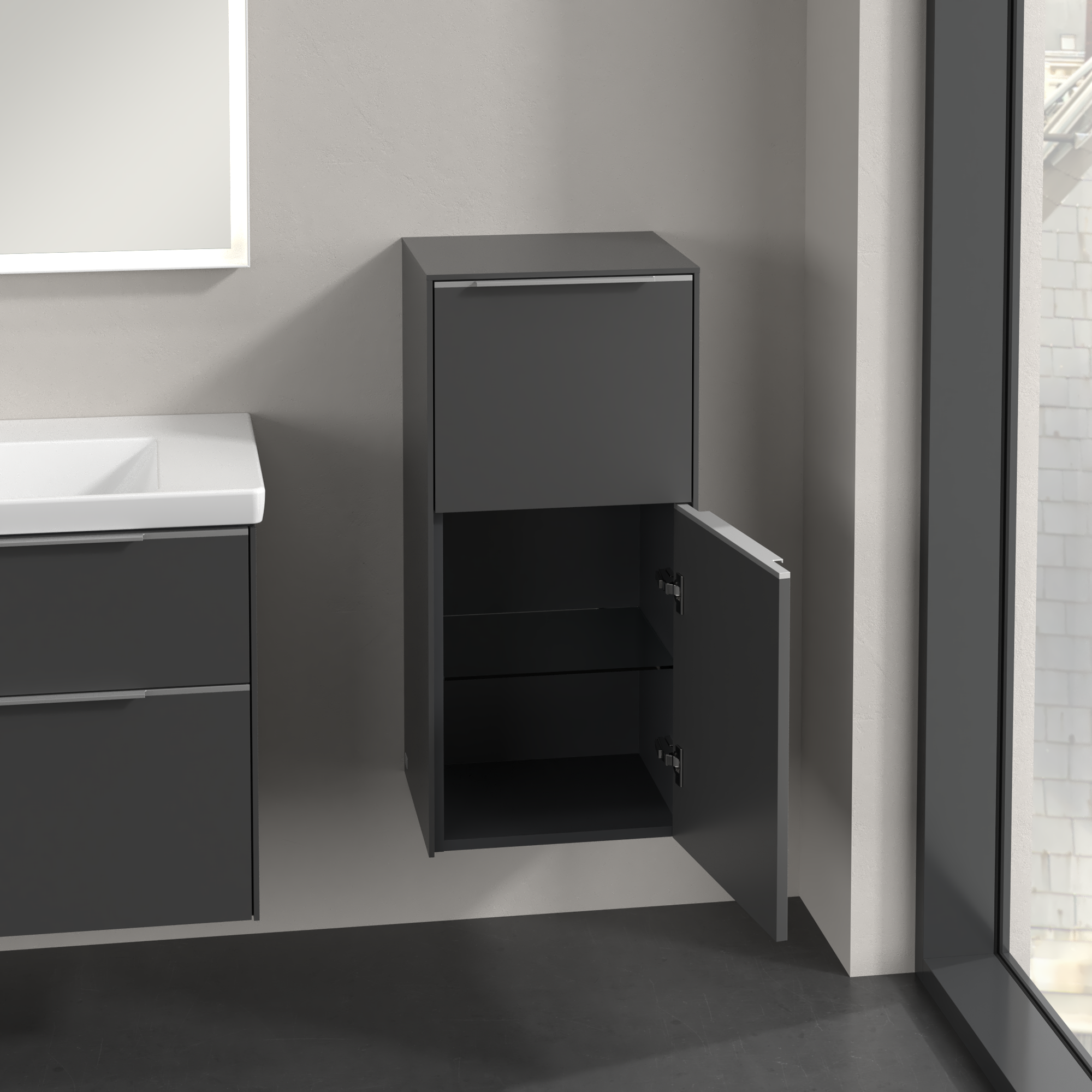 Subway 3.0 Armoire latérale, 1 tiroir sur rails, 1 porte, 400x860x346mm, Caisson: Graphite, Façade: Graphite