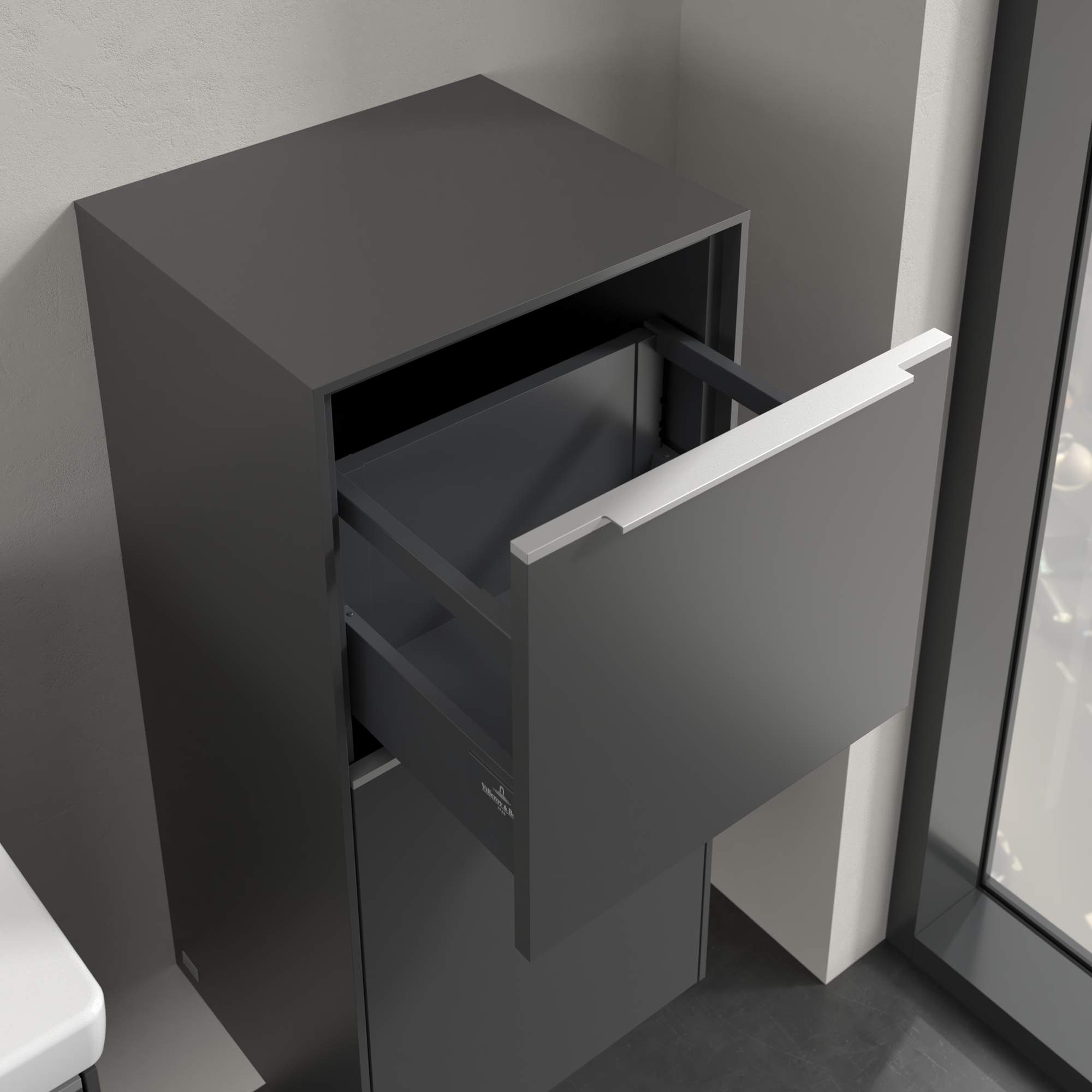 Subway 3.0 Armoire latérale, 1 tiroir sur rails, 1 porte, 400x860x346mm, Caisson: Graphite, Façade: Graphite