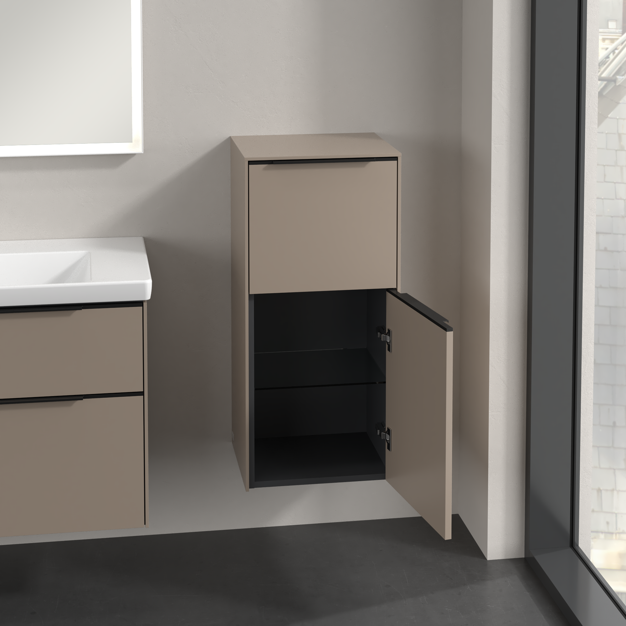 Subway 3.0 Side cabinet, 1 pull-out compartment, 1 door, 400x860x346mm, Body: Taupe, Front: Taupe