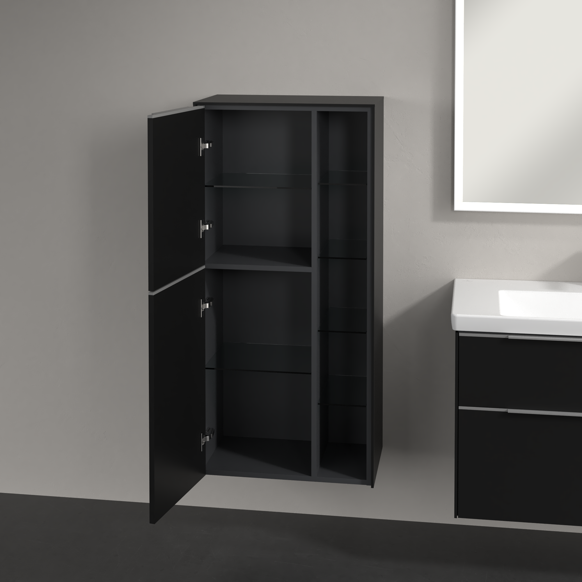 Subway 3.0 Armoire mi-haute, 2 portes, 574x1200x346mm, Caisson: Volcano Black, Façade: Volcano Black