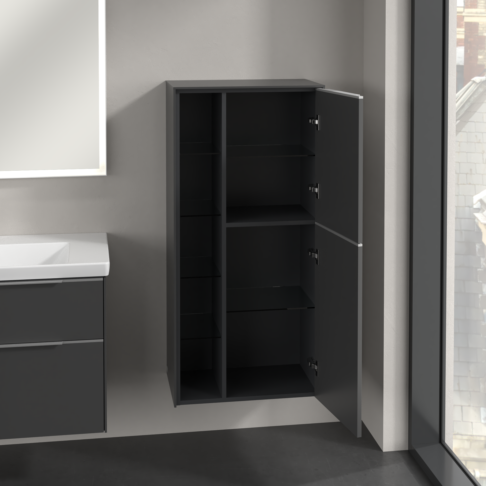 Subway 3.0 Medium-height cabinet, 2 doors, 574x1200x346mm, Body: Graphite, Front: Graphite
