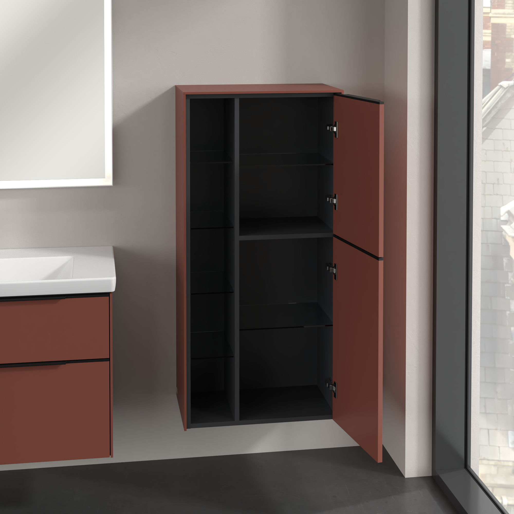 Subway 3.0 Skab i middel højde, 2 døre, 574x1200x346mm, Korpus: Wine Red, Front: Wine Red