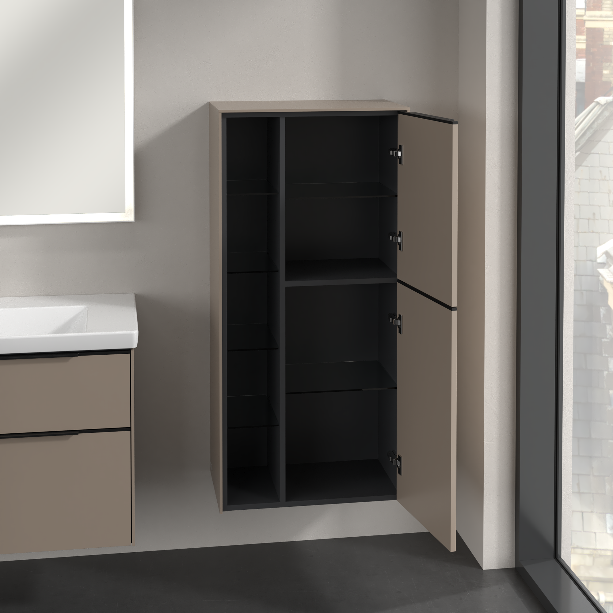 Subway 3.0 Medium-height cabinet, 2 doors, 574x1200x346mm, Body: Taupe, Front: Taupe
