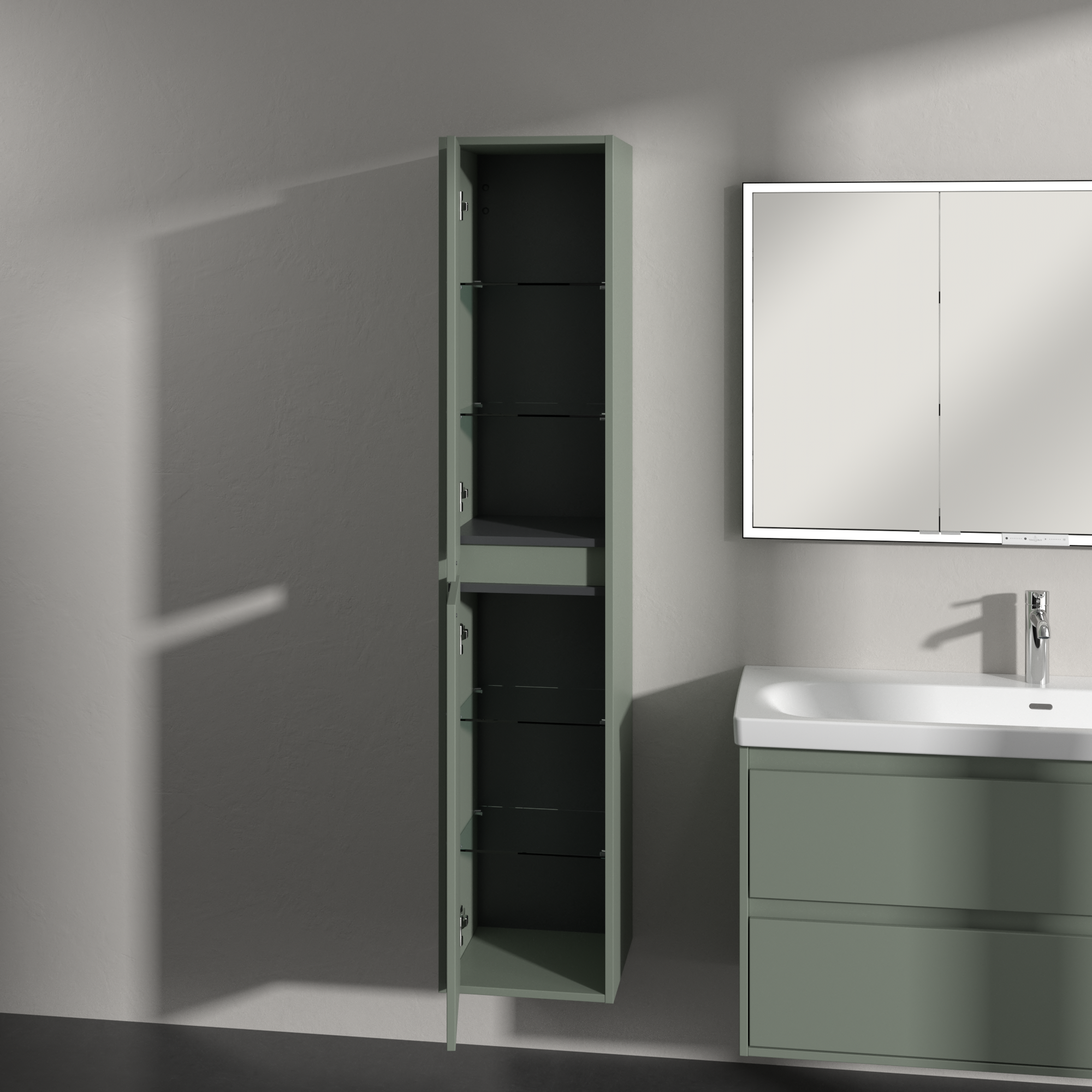 Skyla Hochschrank, 2 Türen, 350x1700x349mm, Korpus: Soft Green, Front: Soft Green