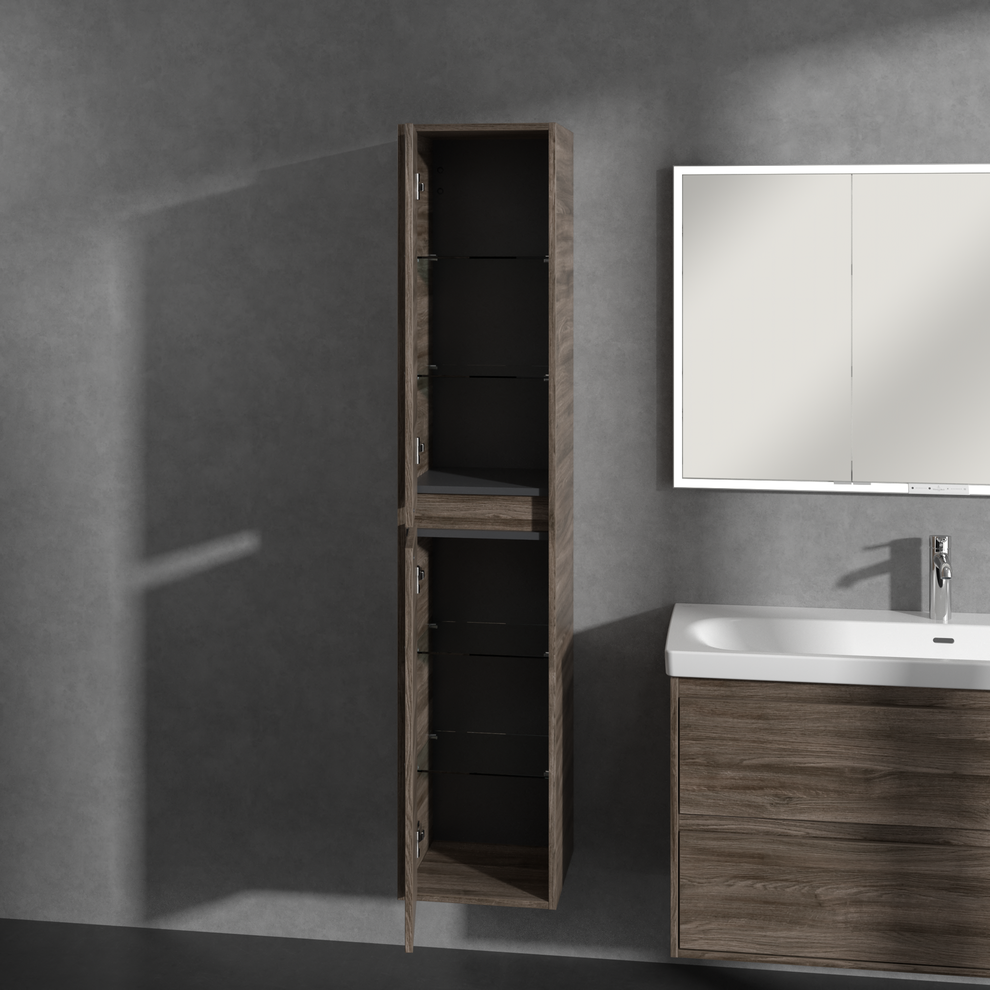 Skyla Högskåp, 2 dörrar, 350x1700x349mm, Kropp: Stone Oak, Framsida: Stone Oak