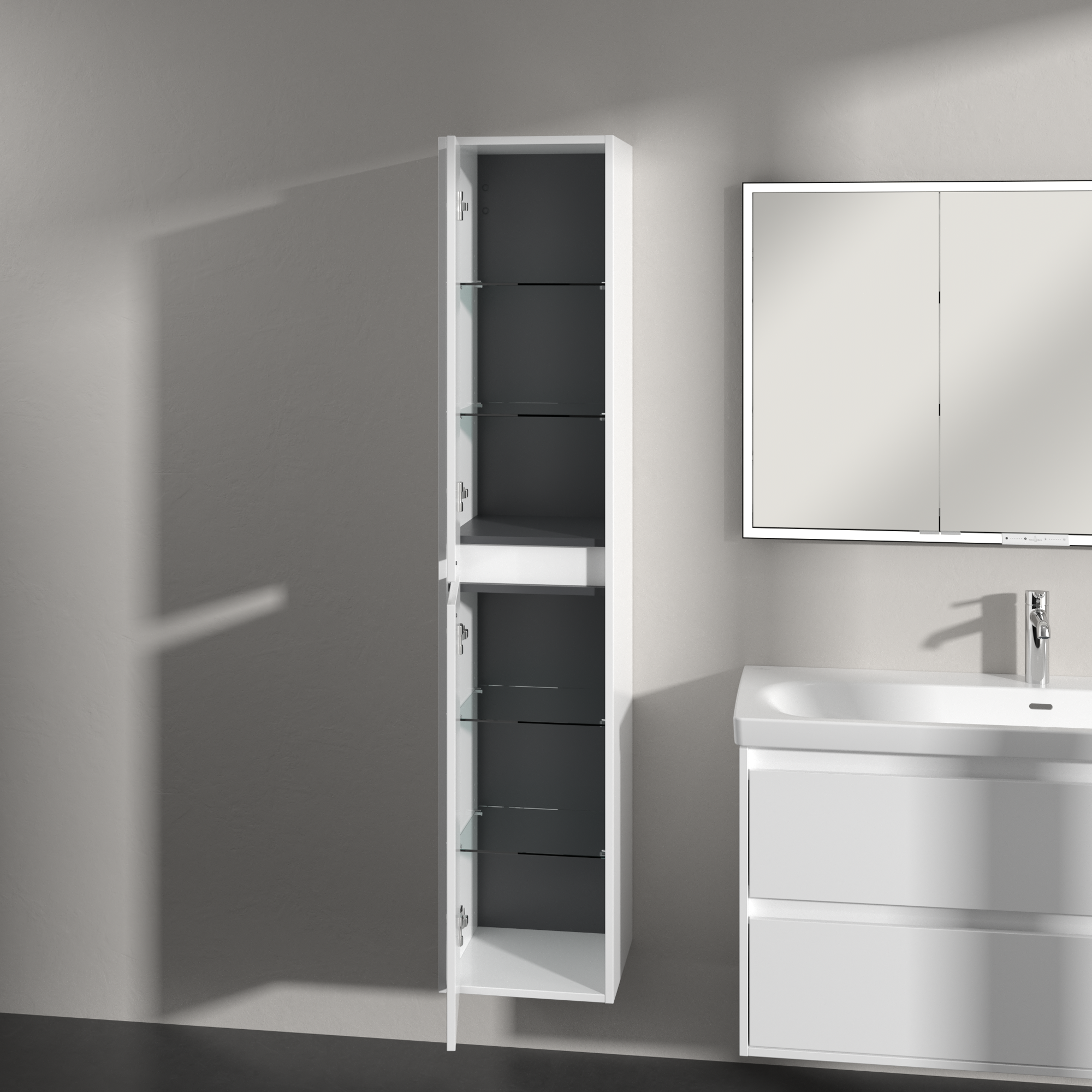Skyla Tall cabinet, 2 doors, 350x1700x349mm, Body: Brilliant White, Front: Brilliant White