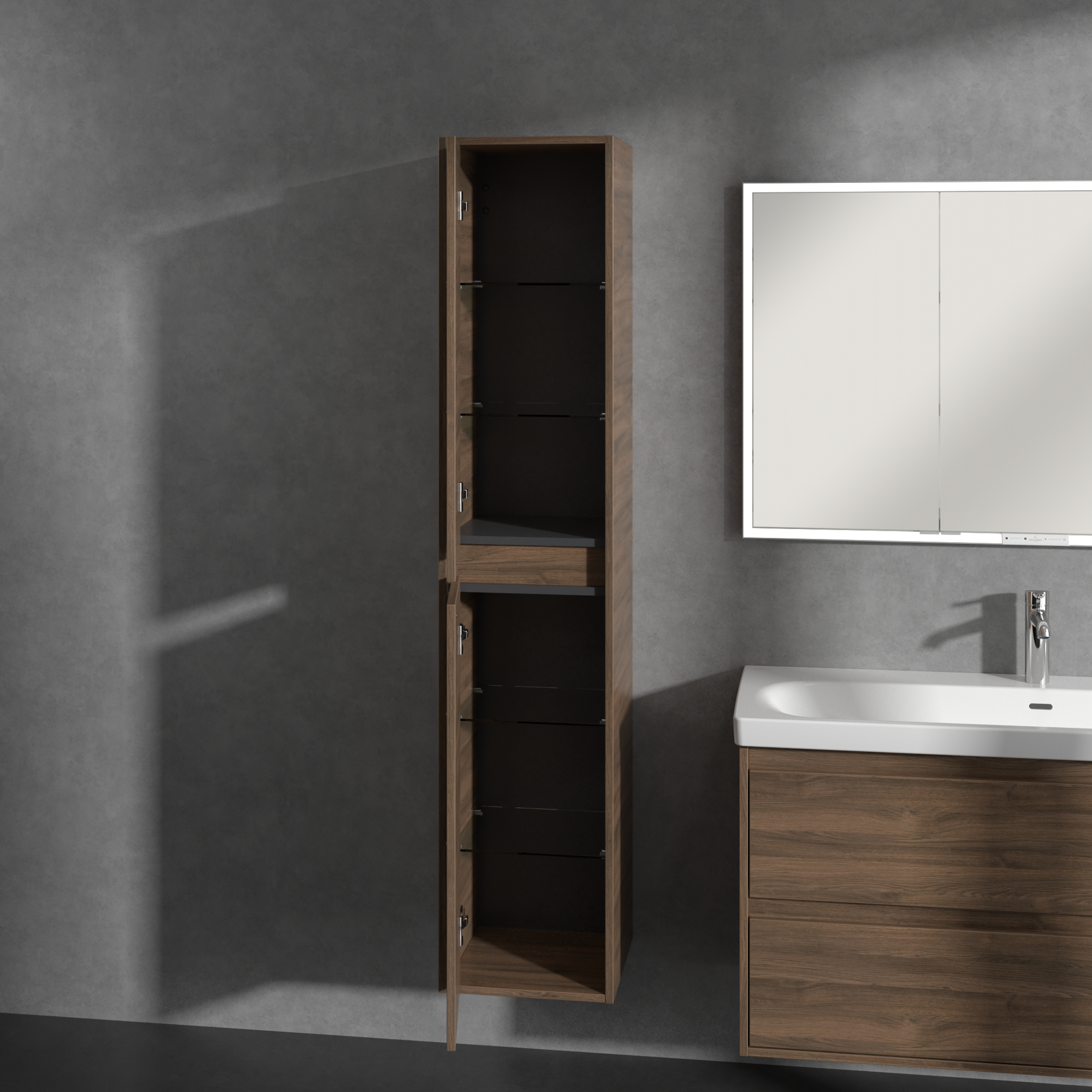 Skyla Tall cabinet, 2 doors, 350x1700x349mm, Body: Arizona Oak, Front: Arizona Oak