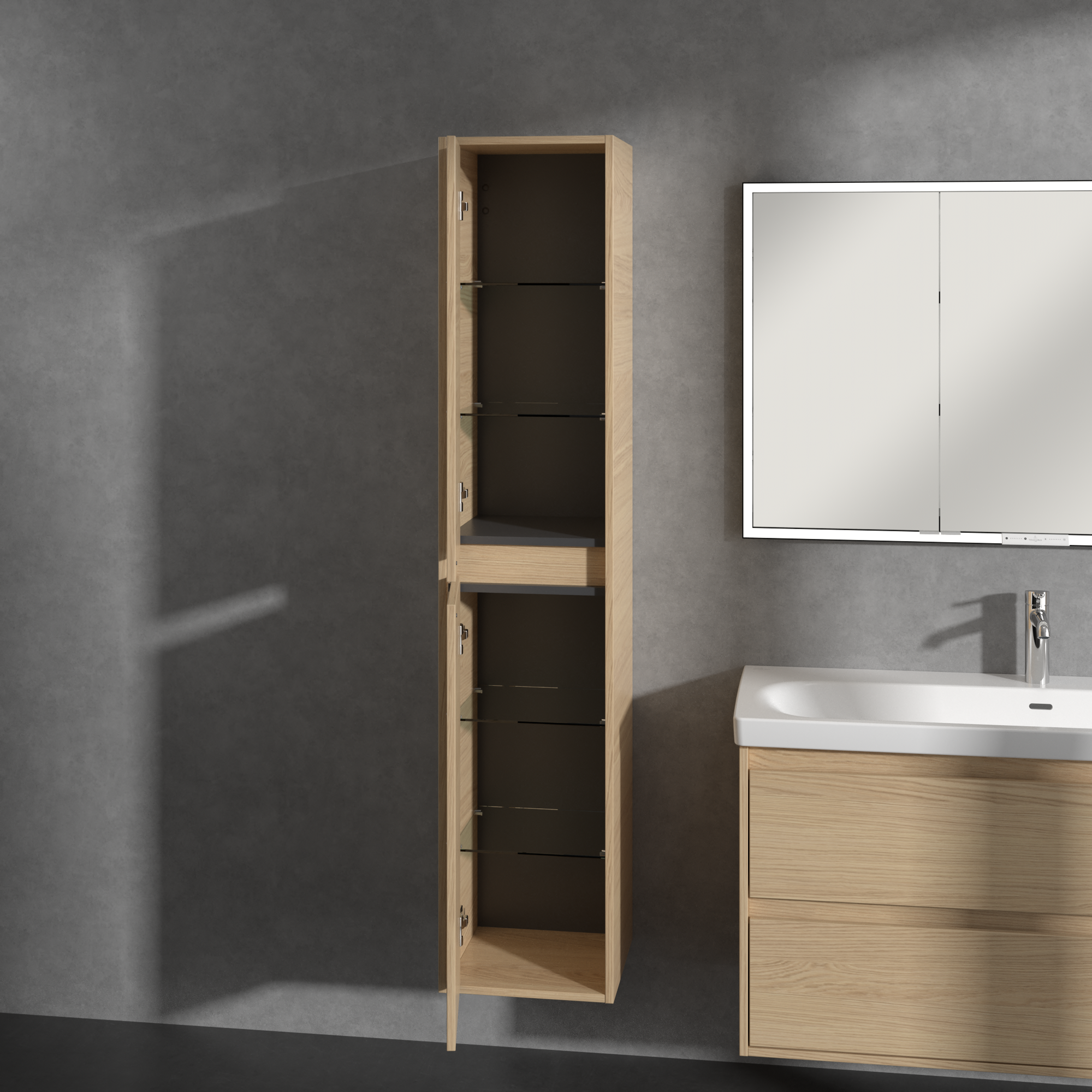 Skyla Tall cabinet, 2 doors, 350x1700x349mm, Body: Nordic Oak, Front: Nordic Oak