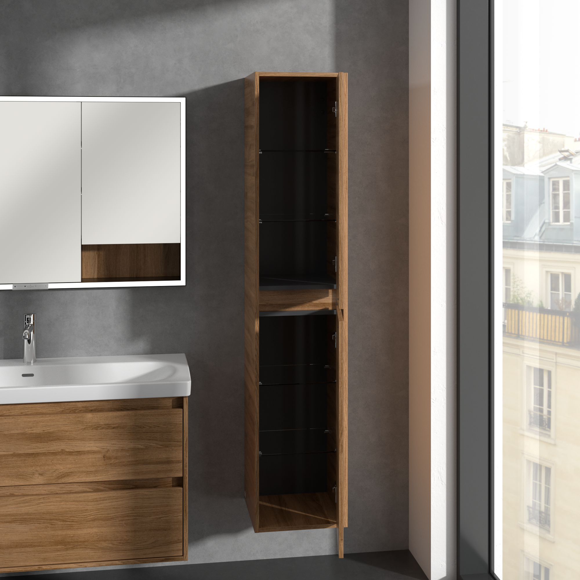 Skyla Hoge kast, 2 deuren, 350x1700x349mm, Corpus: Oak Kansas, Front: Oak Kansas