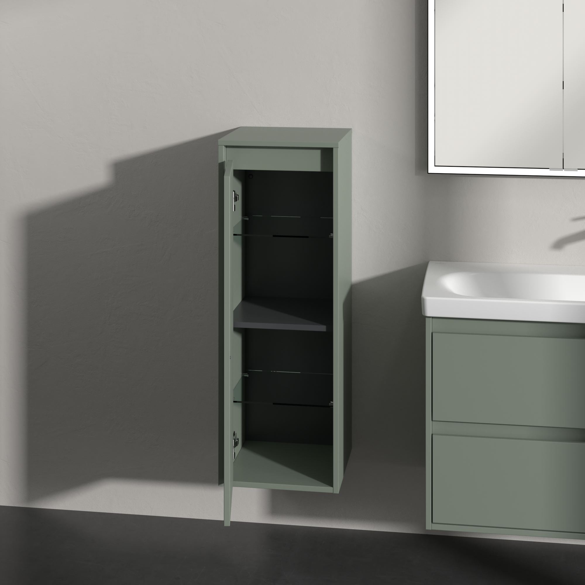Skyla Seitenschrank, 1 Tür, 1 Schublade, 350x1000x349mm, Korpus: Soft Green, Front: Soft Green