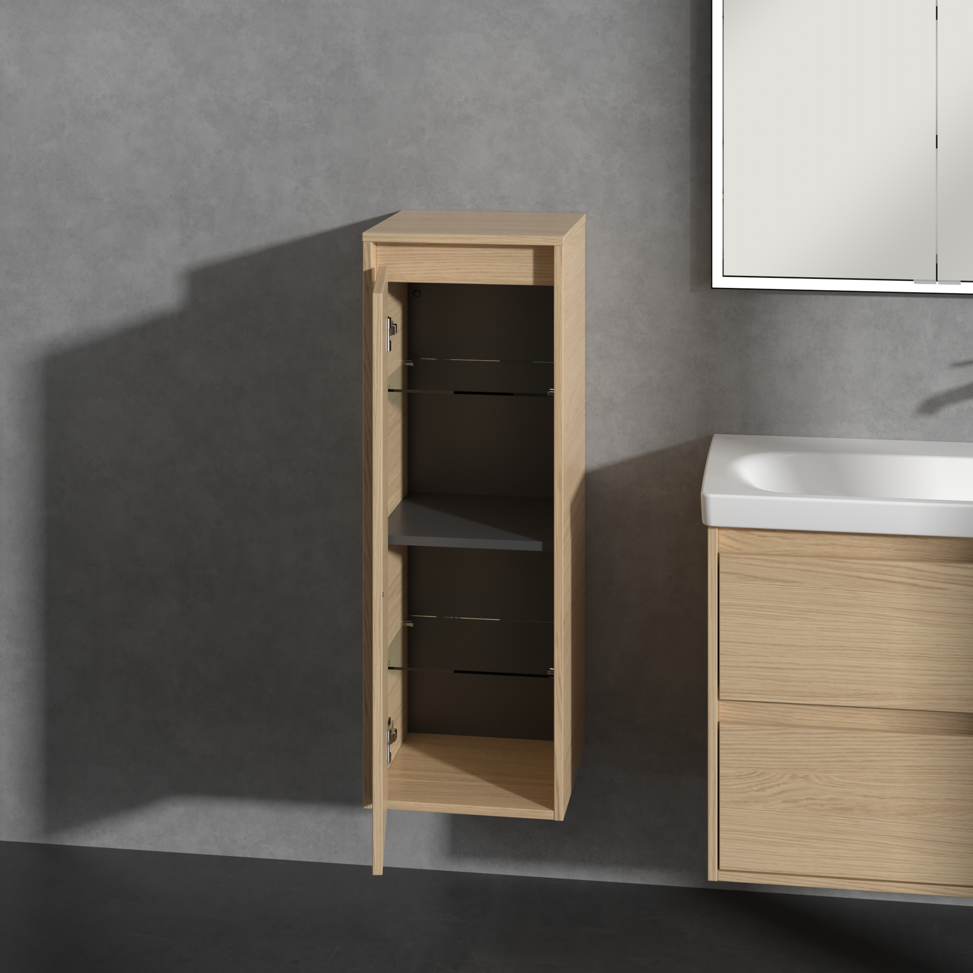 Skyla Side cabinet, 1 door, 1 drawer, 350x1000x349mm, Body: Nordic Oak, Front: Nordic Oak