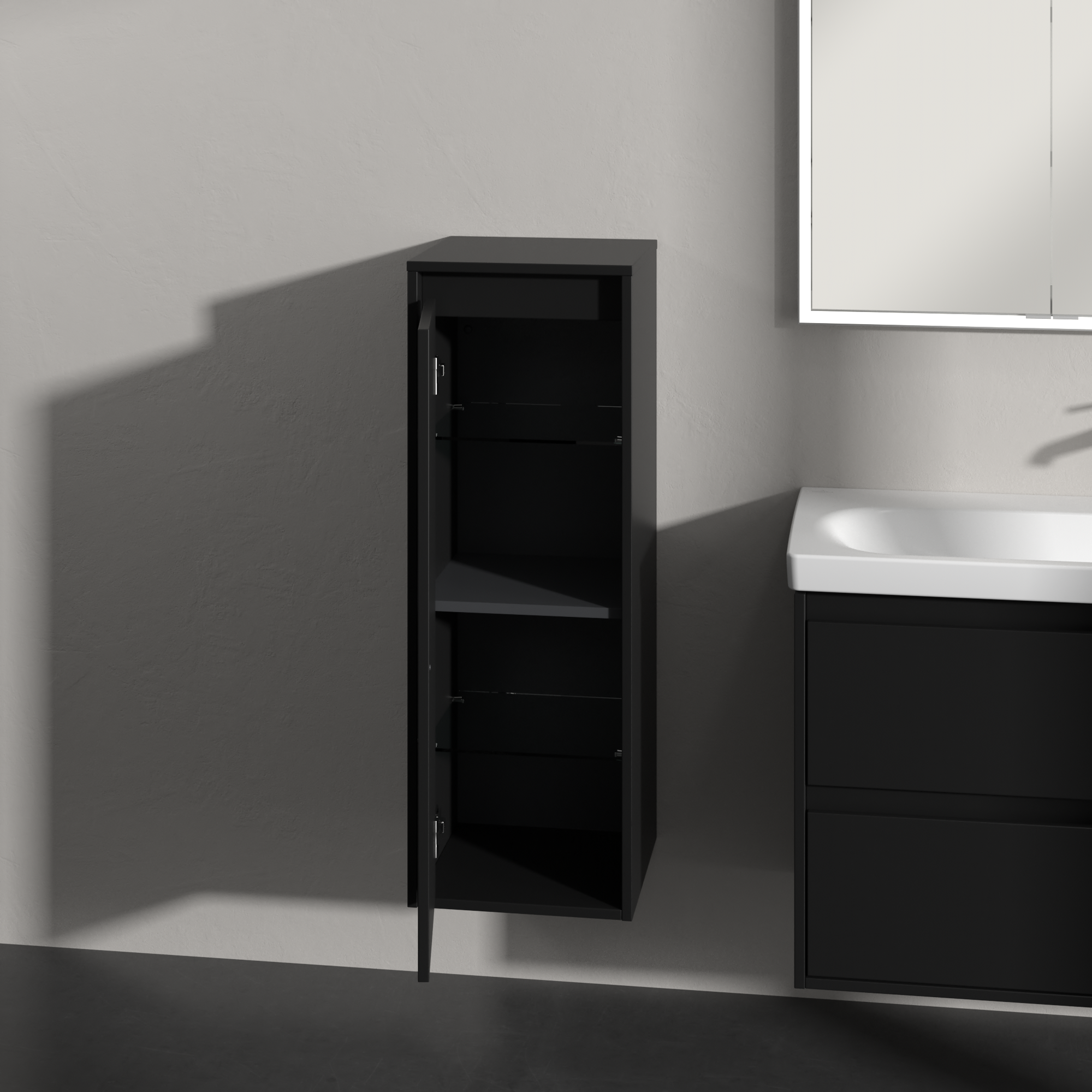 Skyla Szafka boczna, 1 drzwi, 1 szuflada, 350x1000x349mm, Korpus: Volcano Black, Front: Volcano Black