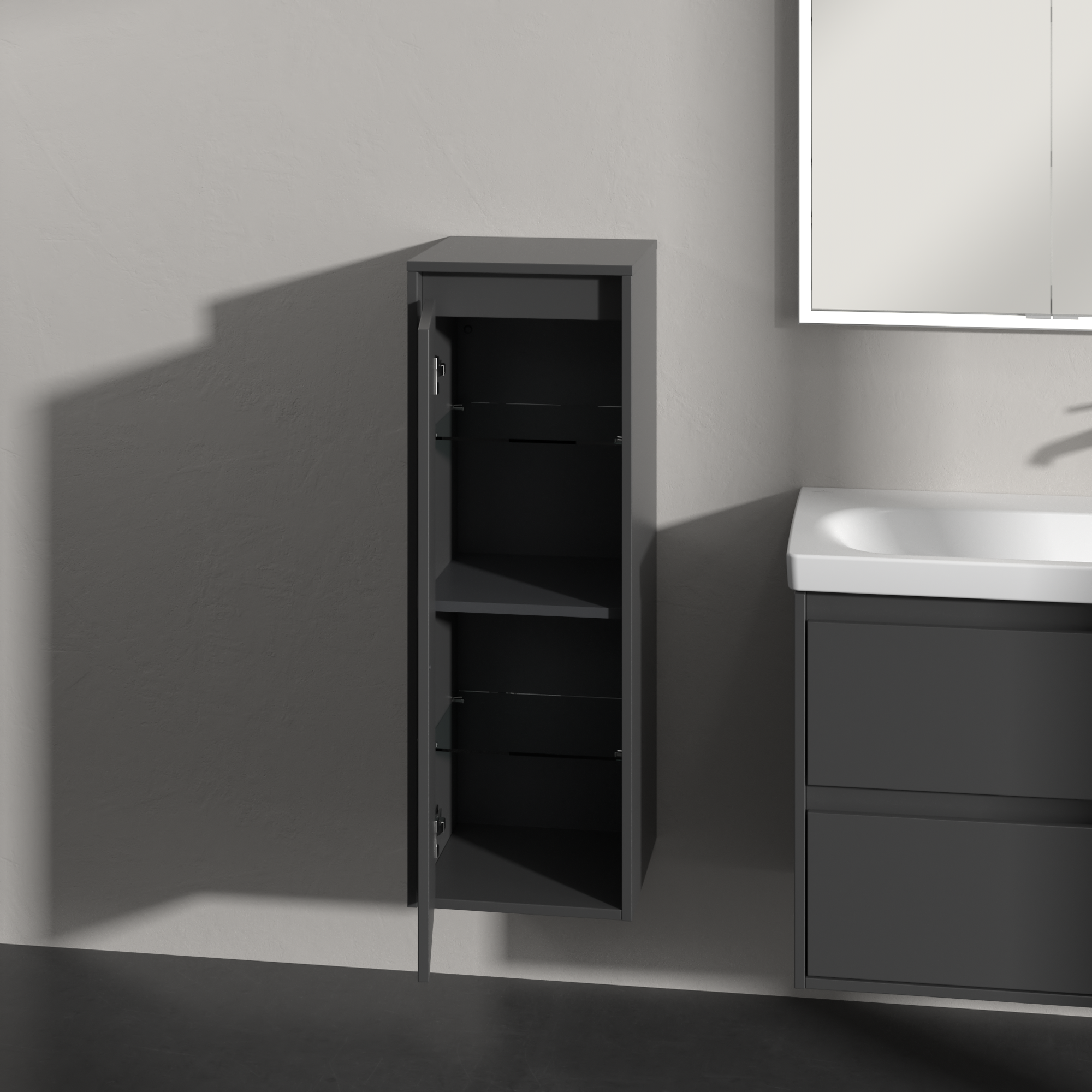 Skyla Armoire latérale, 1 porte, 1 tiroir, 350x1000x349mm, Caisson: Graphite, Façade: Graphite