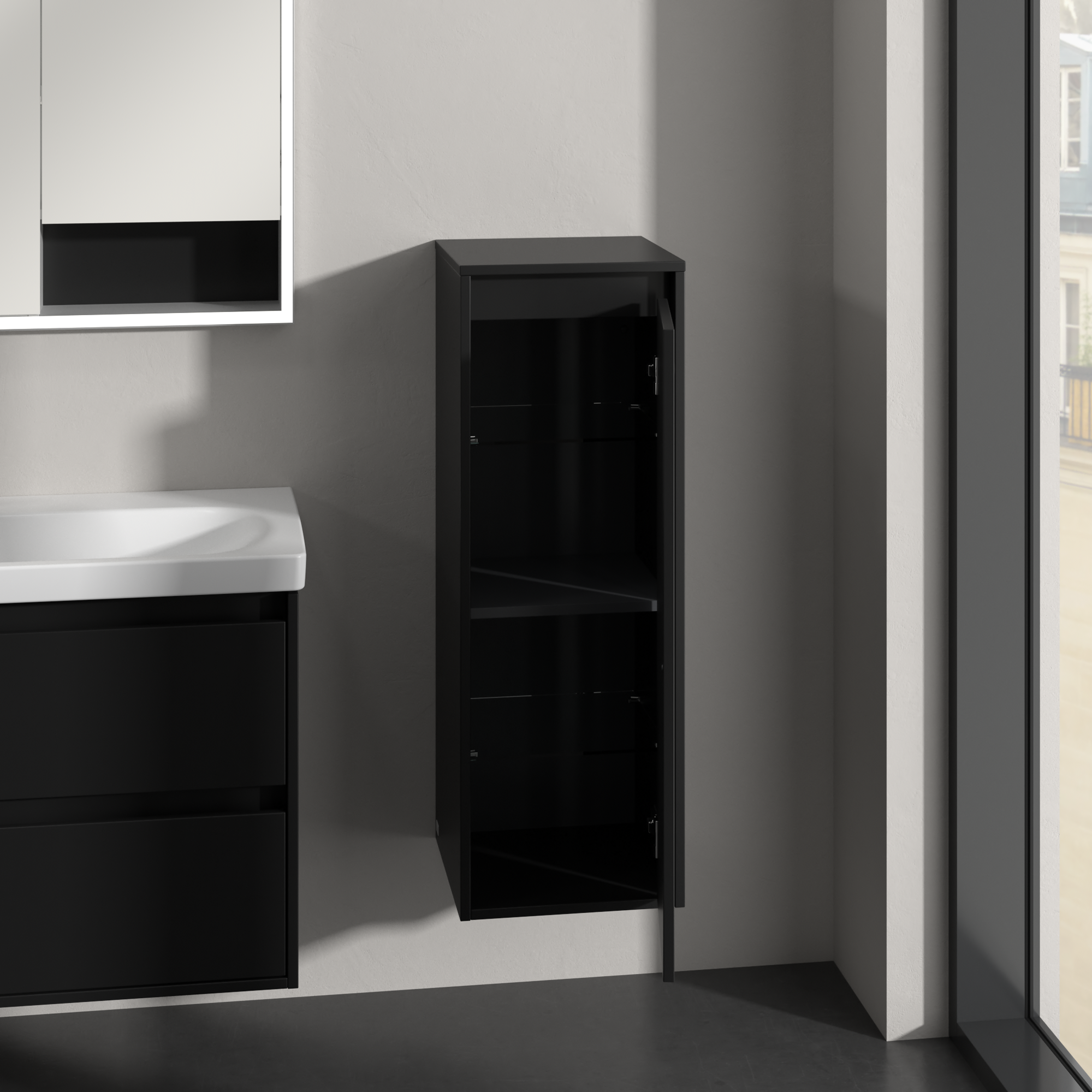 Skyla Side cabinet, 1 door, 1 drawer, 350x1000x349mm, Body: Volcano Black, Front: Volcano Black