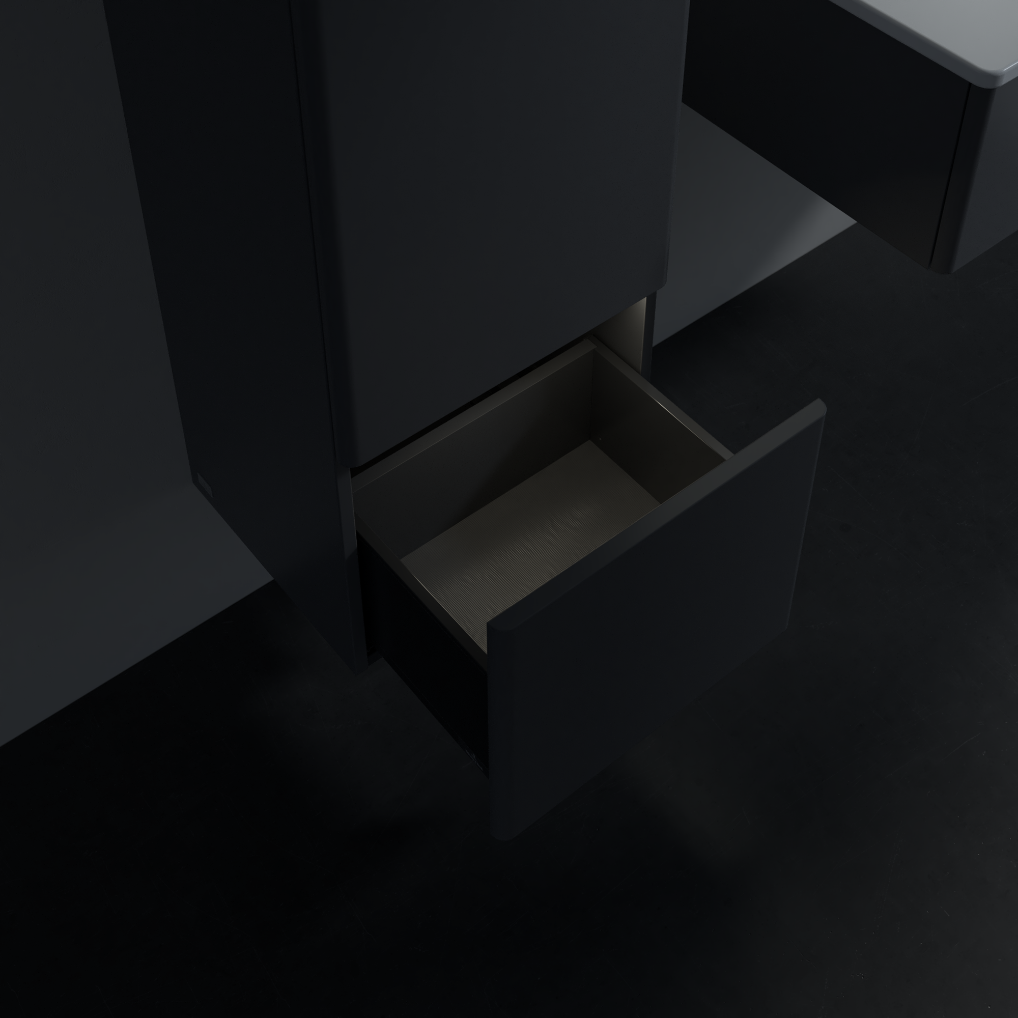 Antao Medium-height cabinet, with lighting, 1 door, 414x1039x356mm, Front without structure, Body: Anthracite Matt Lacquer, Front: Anthracite Matt Lacquer, Cover plate: Anthracite Matt Lacquer