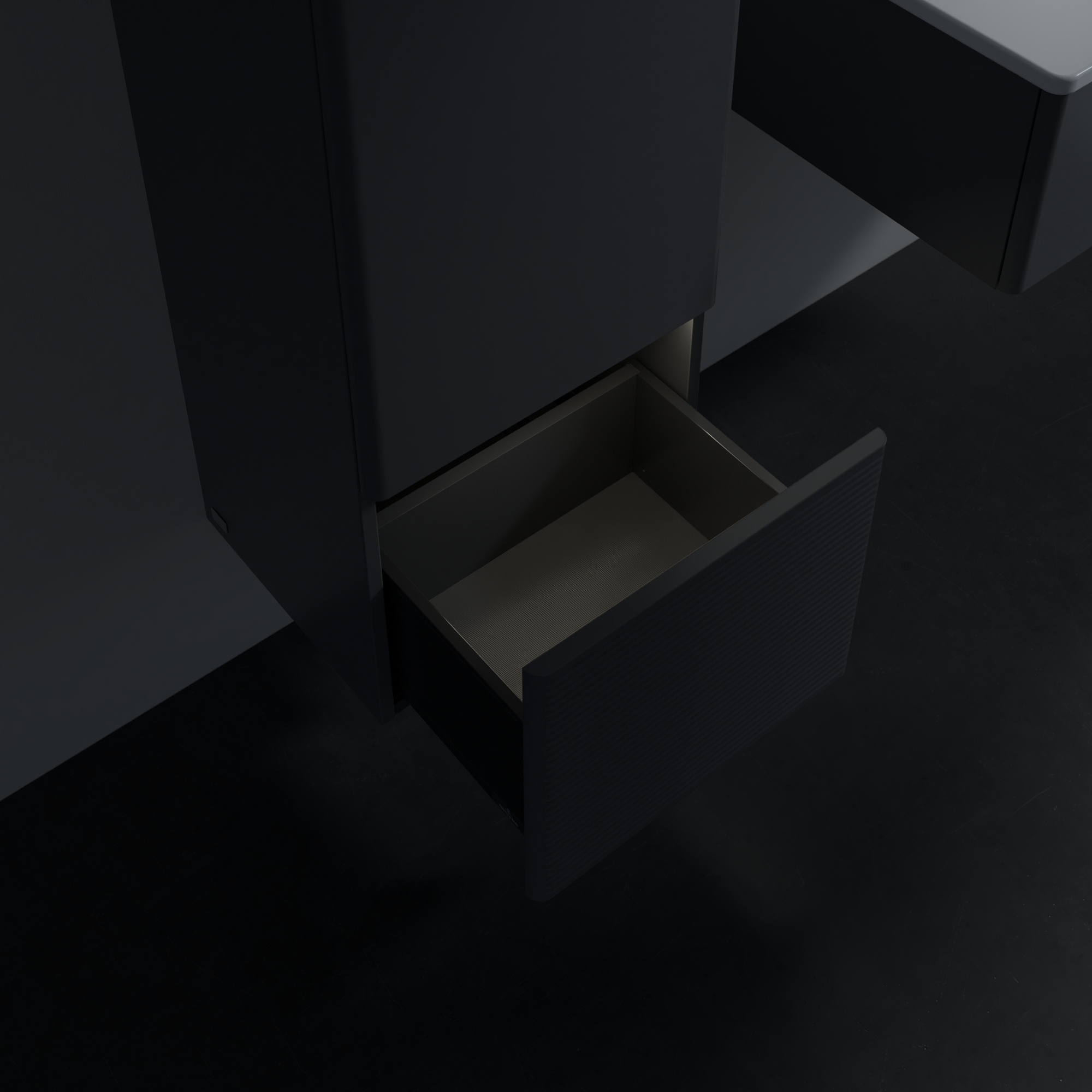 Antao Armario de mediana altura, con iluminación, 1 puerta, 414x1039x356mm, Frontal con textura granulosa, Cuerpo: Anthracite Matt Lacquer, Frontal: Anthracite Matt Lacquer, Placa de cubierta: Anthracite Matt Lacquer