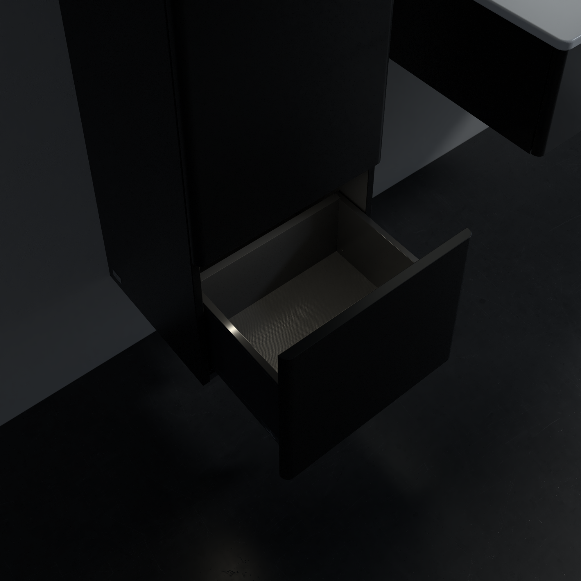 Antao Middenkast, met verlichting, 1 deur, 414x1039x356mm, front zonder structuur, Corpus: Black Matt Lacquer, Front: Black Matt Lacquer, Afdekplaat: Black Matt Lacquer