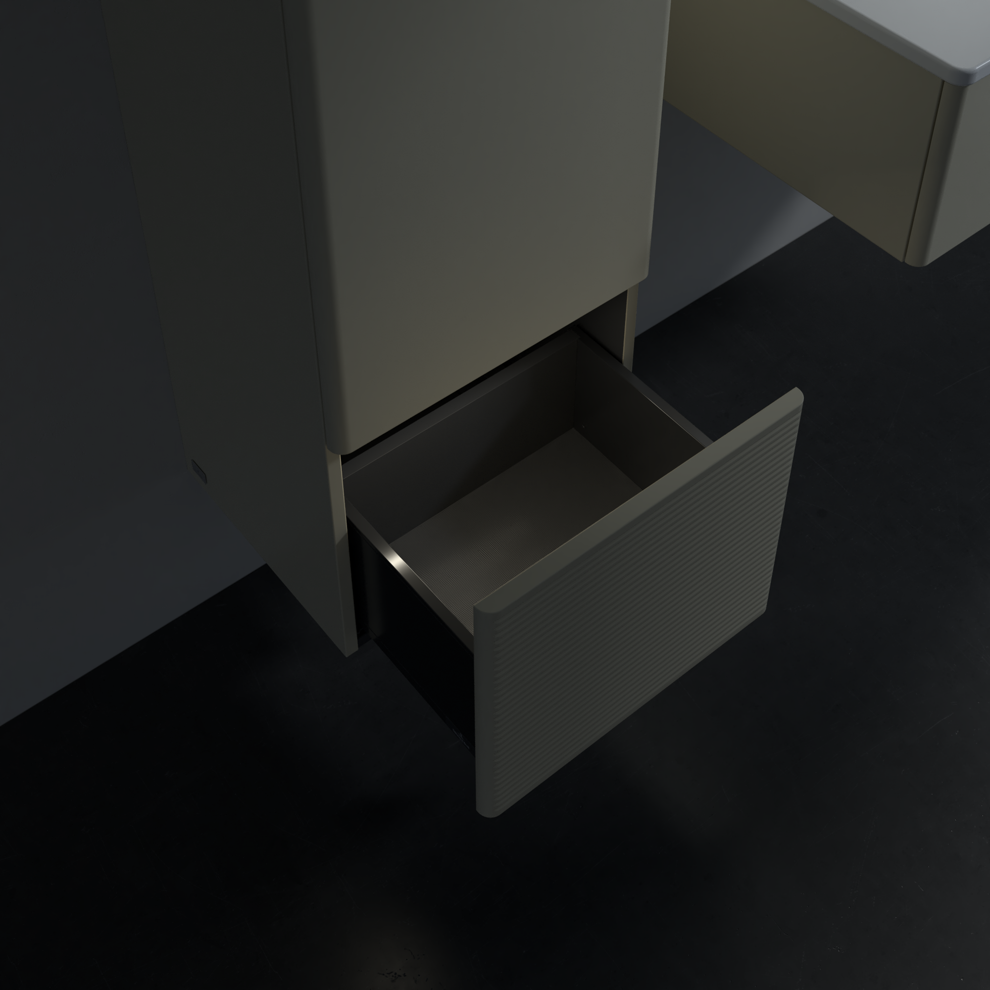 Antao Middenkast, met verlichting, 1 deur, 414x1039x356mm, front met structuur, Corpus: Silk Grey Matt Lacquer, Front: Silk Grey Matt Lacquer, Afdekplaat: Silk Grey Matt Lacquer