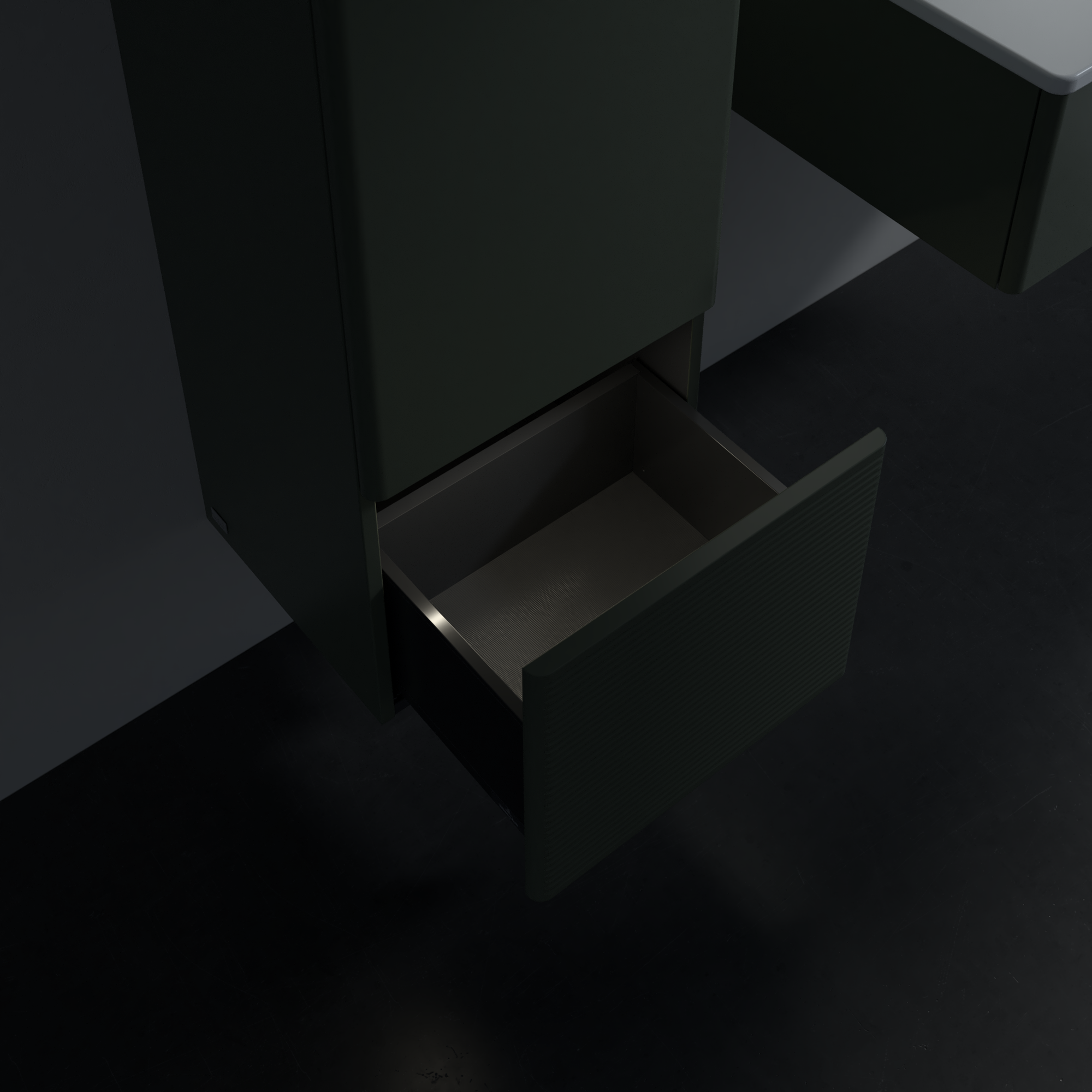 Antao Middenkast, met verlichting, 1 deur, 414x1039x356mm, front met structuur, Corpus: Leaf Green Matt Lacquer, Front: Leaf Green Matt Lacquer, Afdekplaat: Leaf Green Matt Lacquer