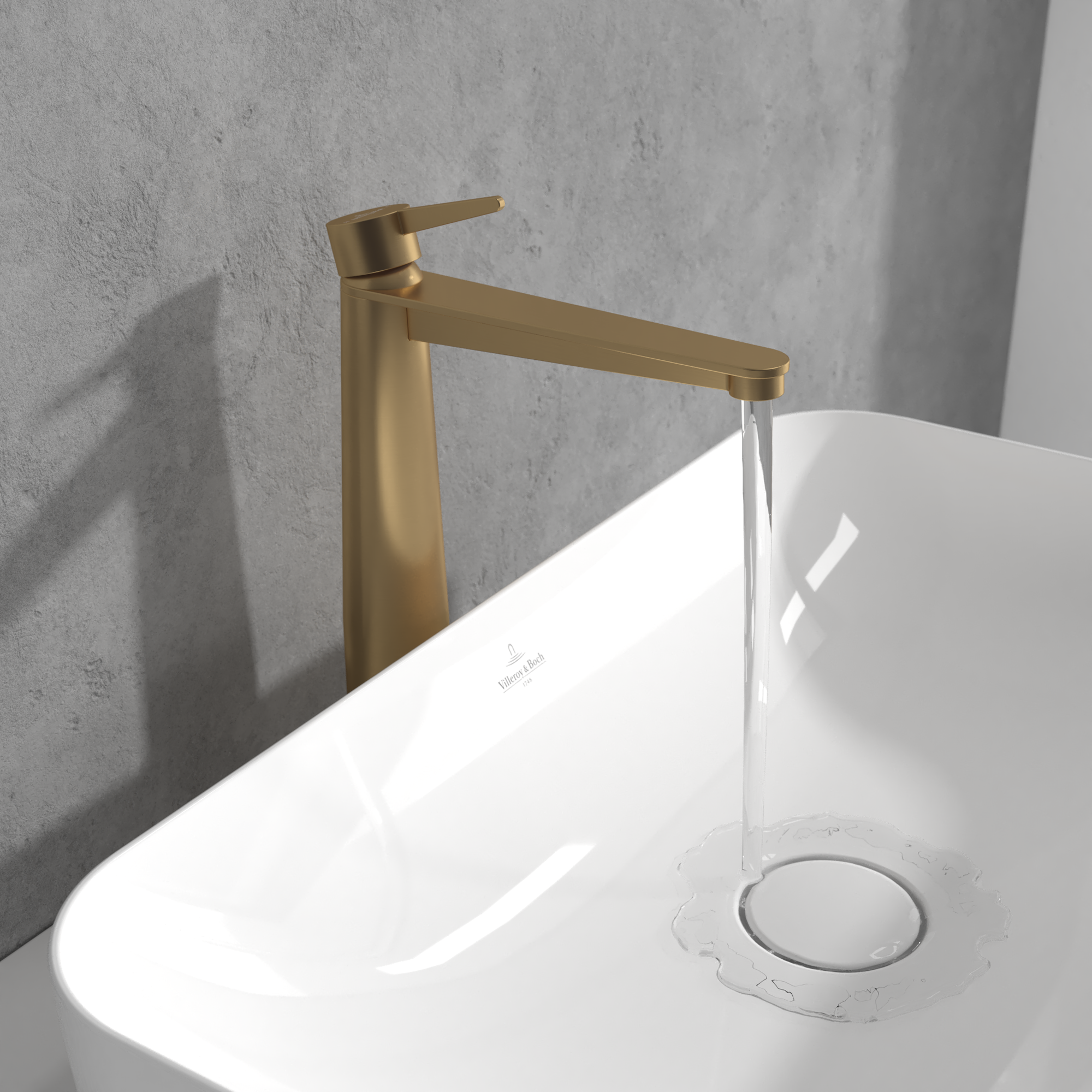 Conum Robinetterie monocommande surélevée pour lavabo, Avec dispositif de vidage Push Open, Brushed Gold