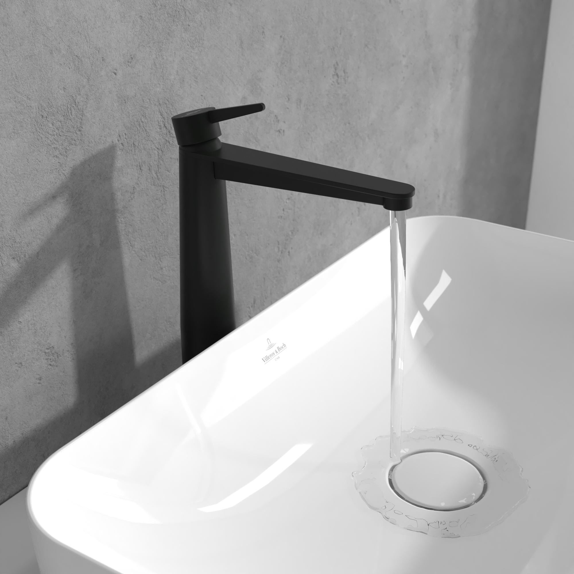 Conum Einhebel-Waschtischarmatur erhöht, Mit Push-Open-Ablaufgarnitur, Matt Black